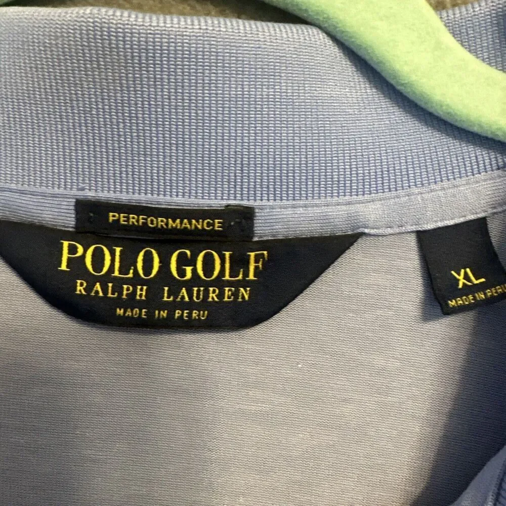 Polo Golf Ralph Lauren‎ Pebble Beach Polo Shirt Mens XL Blue Performance *flaw*
